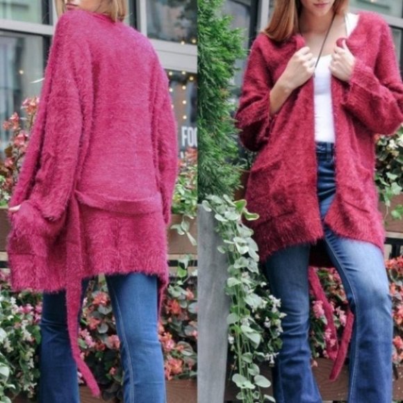 Sweaters - Fuzzy Belted Cardigan
